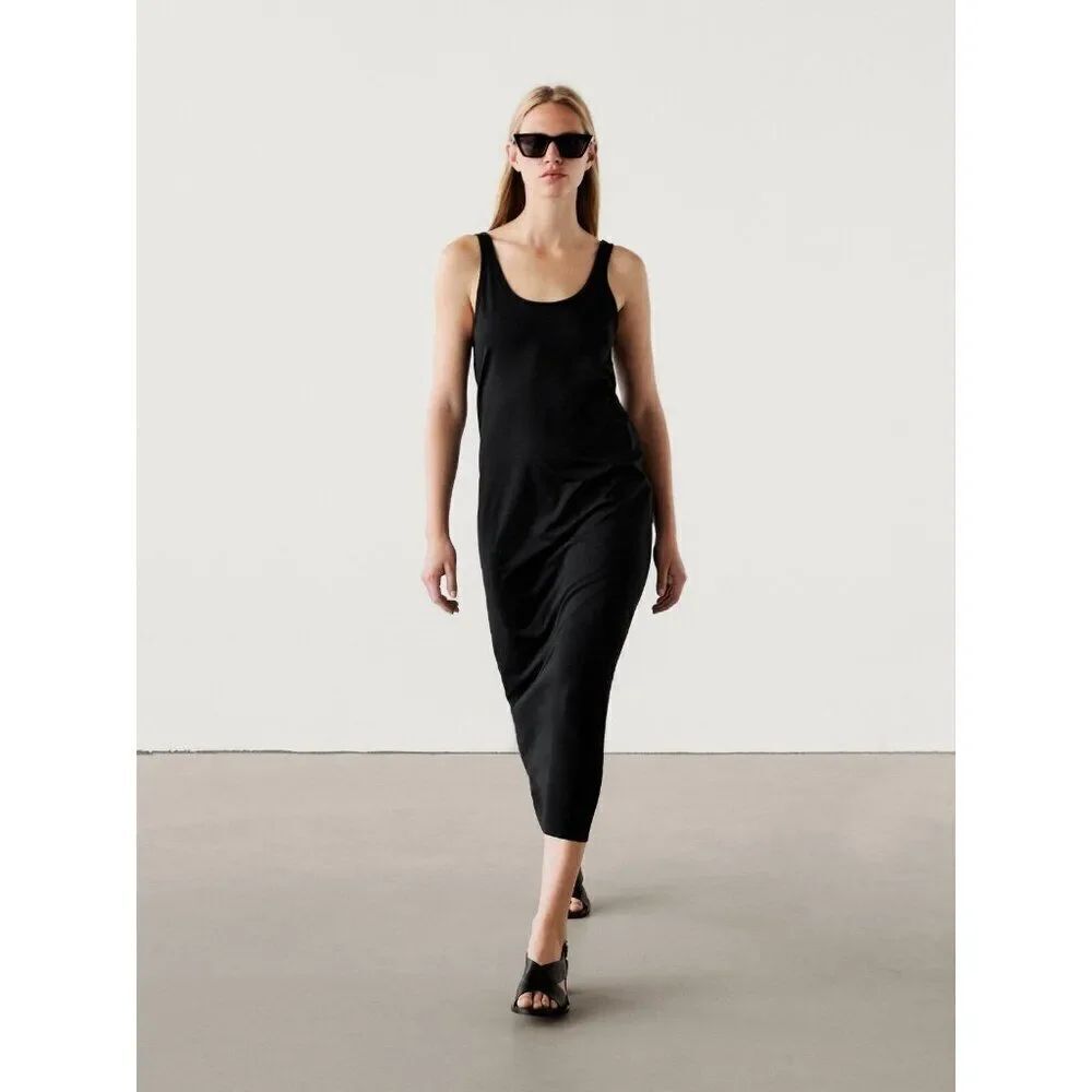 Massimo Dutti Womens Midi Tank Dress Black S Small Sleeveless 6621/543 NWT